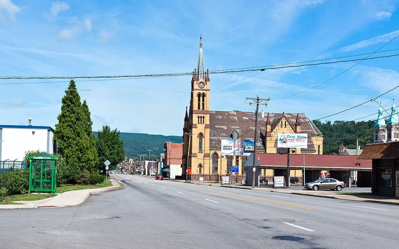 Downtown street in Johnstown, the largest city in Cambria County, PA