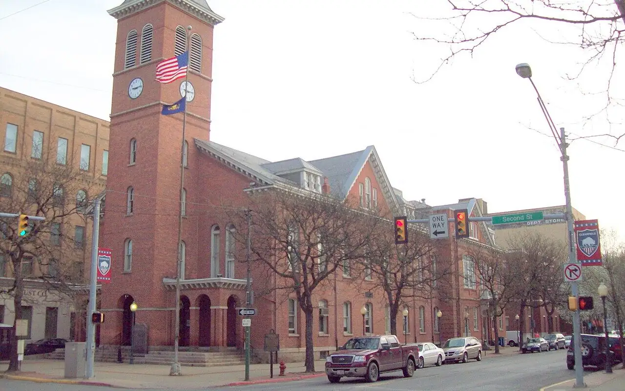 Clearfield County Courthouse on Market Street in downtown Clearfield, PA