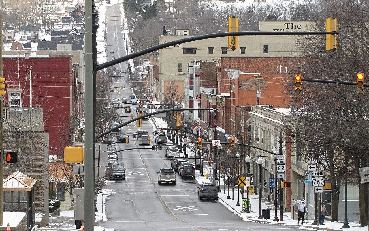 Local businesses along State Street in downtown Sharon, Mercer County, PA