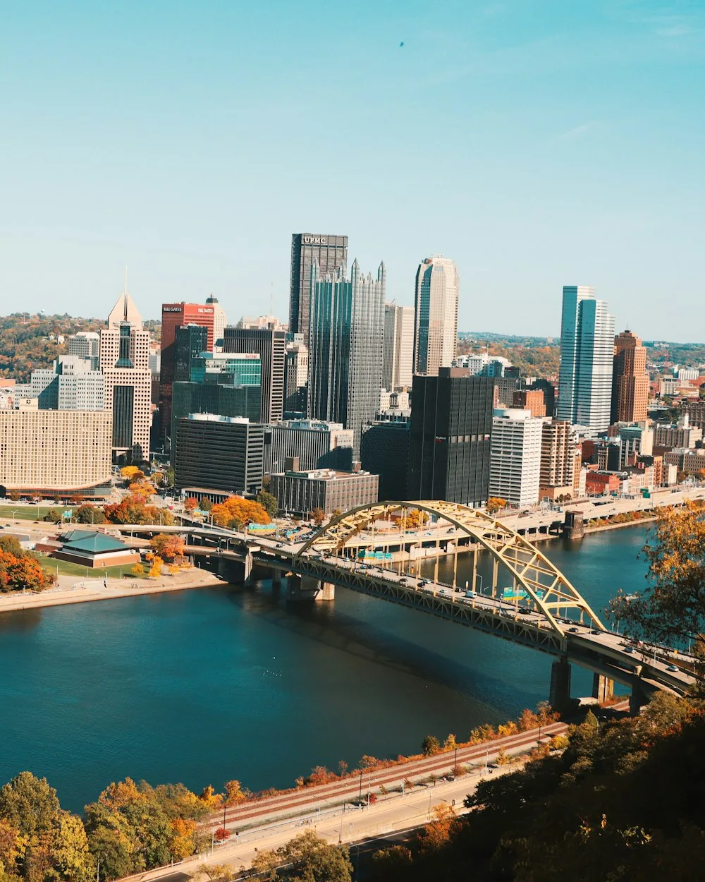 Aerial view of the downtown Pittsburgh skyline