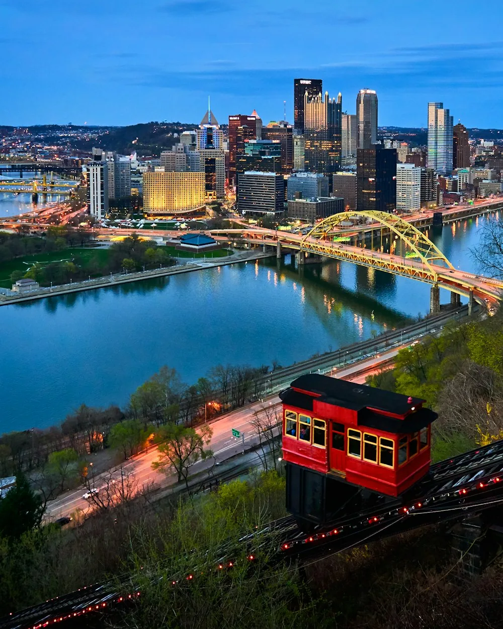 Pittsburgh skyline and the Duquesne Incline at night, where our digital marketing agency is rooted