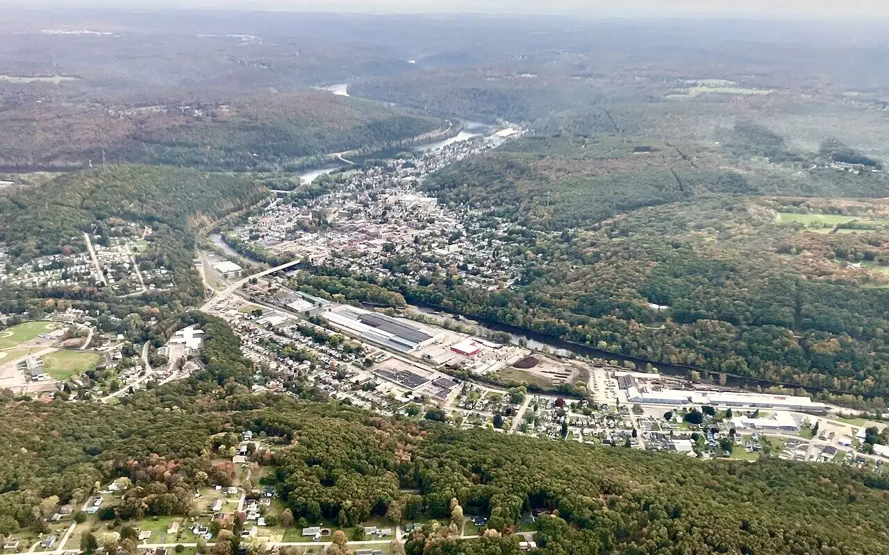 Aerial view of Franklin, the county seat of Venango County, PA