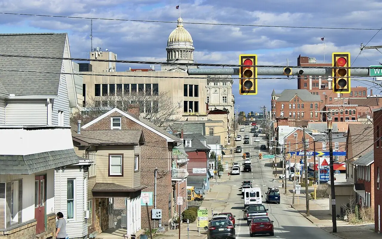 Main Street and the Westmoreland County Courthouse dome in Greensburg, PA